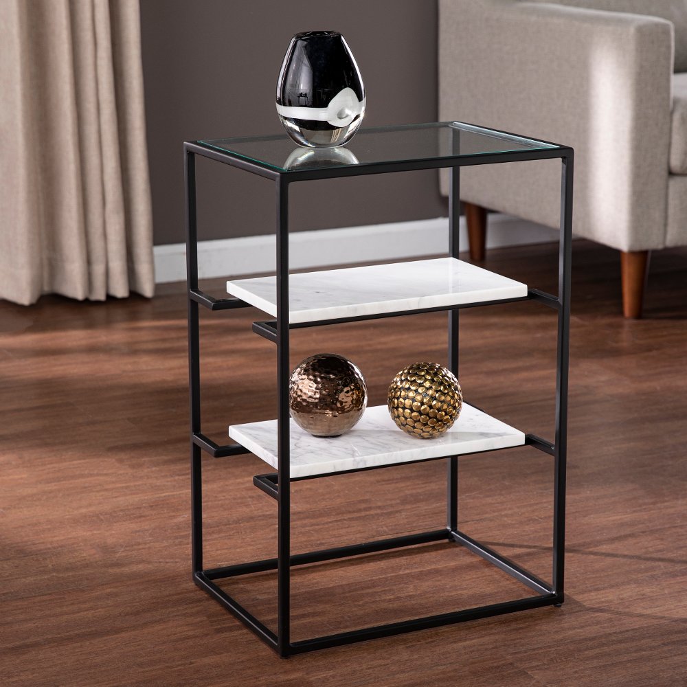 113258630 Paignton Black & White Glass-Top End Table sku 113258630