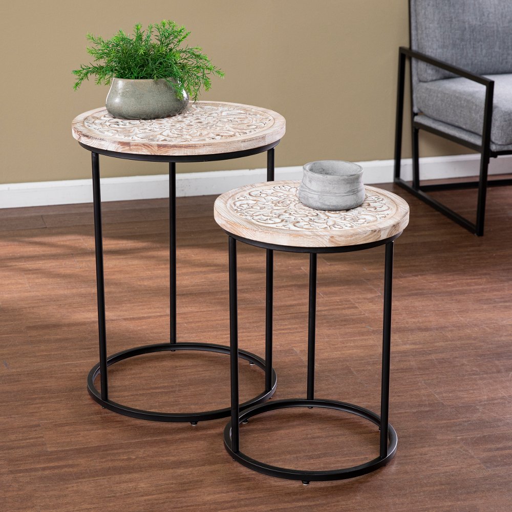 113258763 Swendland Whitewash Round Accent Tables Set of 2 sku 113258763