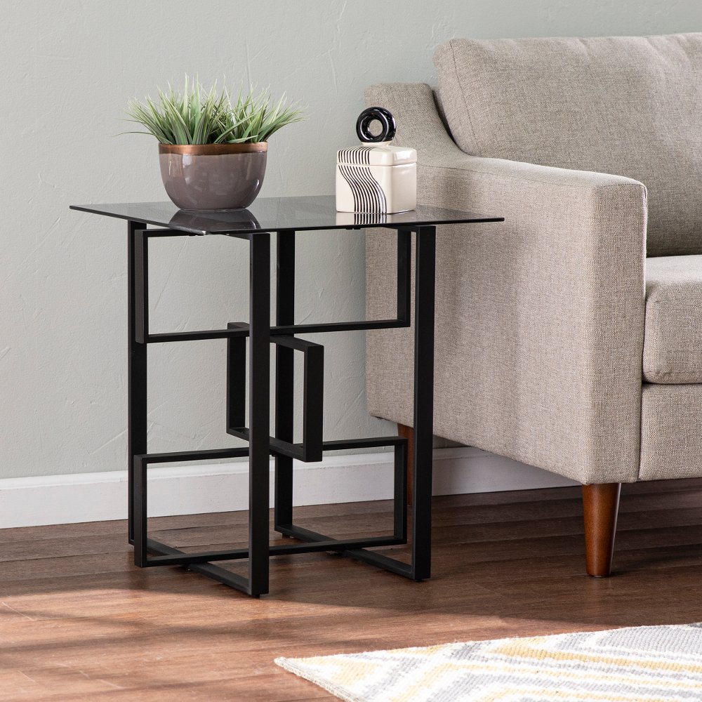 113258798 Clanlin Black Glass-Top Accent Table sku 113258798