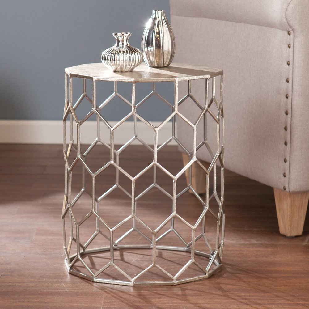 113258887 Clarissa Silver Metal Accent Table sku 113258887