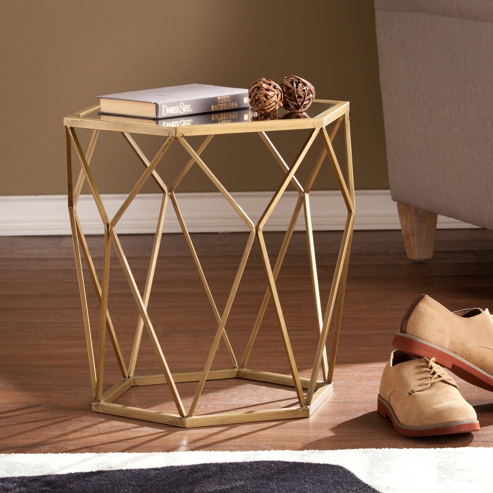 113258968 Joelle Gold Geometric Accent Table sku 113258968