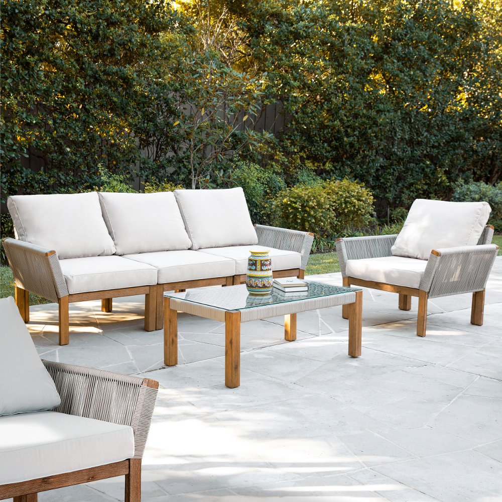 113259247 Brendina Natural & White 4 Piece Outdoor Seating S sku 113259247