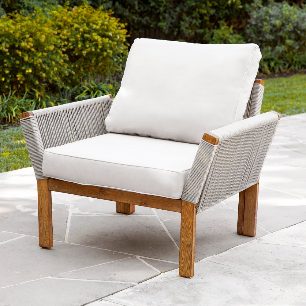 113259263 Brendina Outdoor Armchair with White Cushions sku 113259263