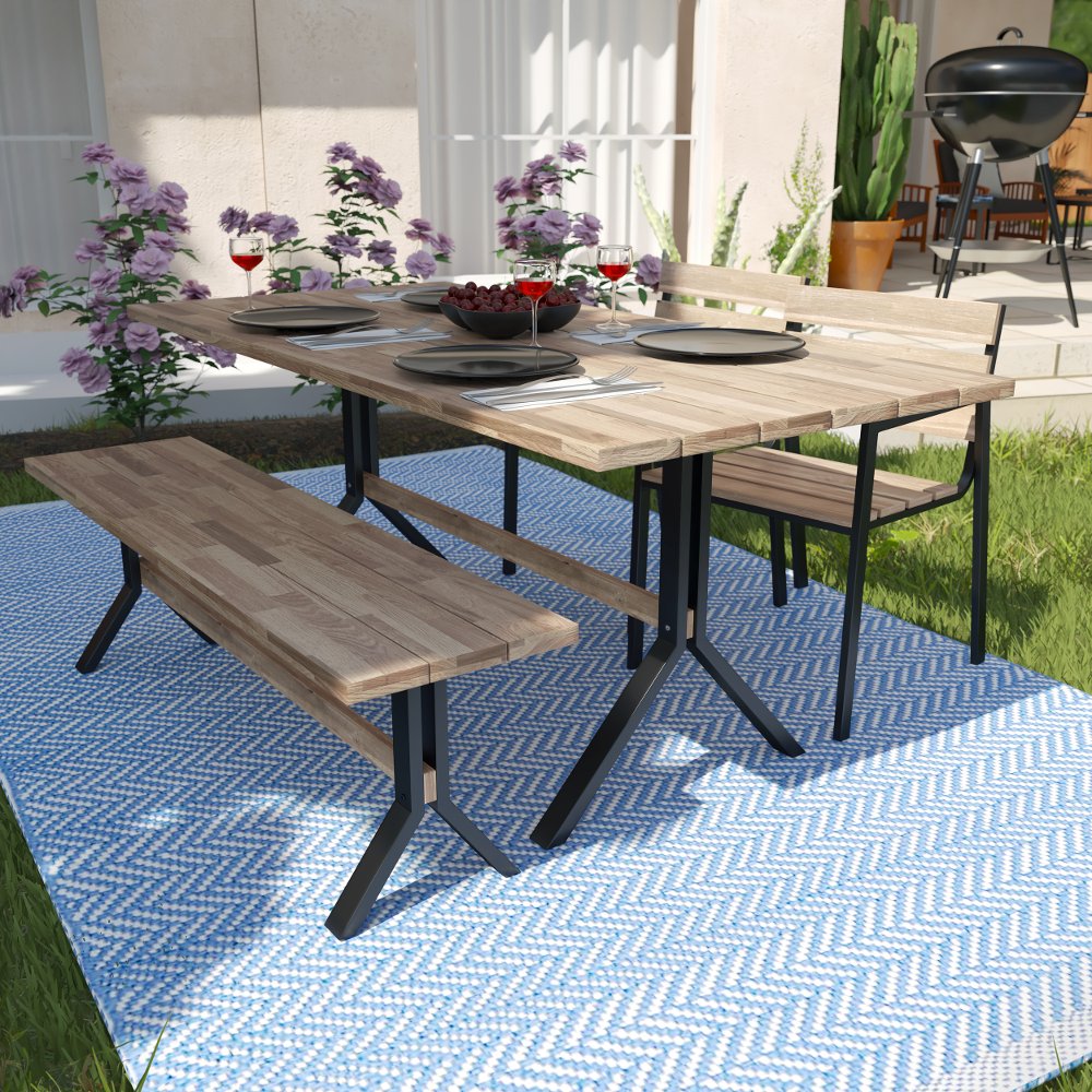 113259417 Standlake Outdoor Wood Dining Set with Bench 4pc sku 113259417