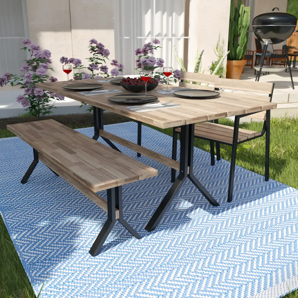 OD113234 Standlake Outdoor Wood Dining Set with Bench – 4pc-2