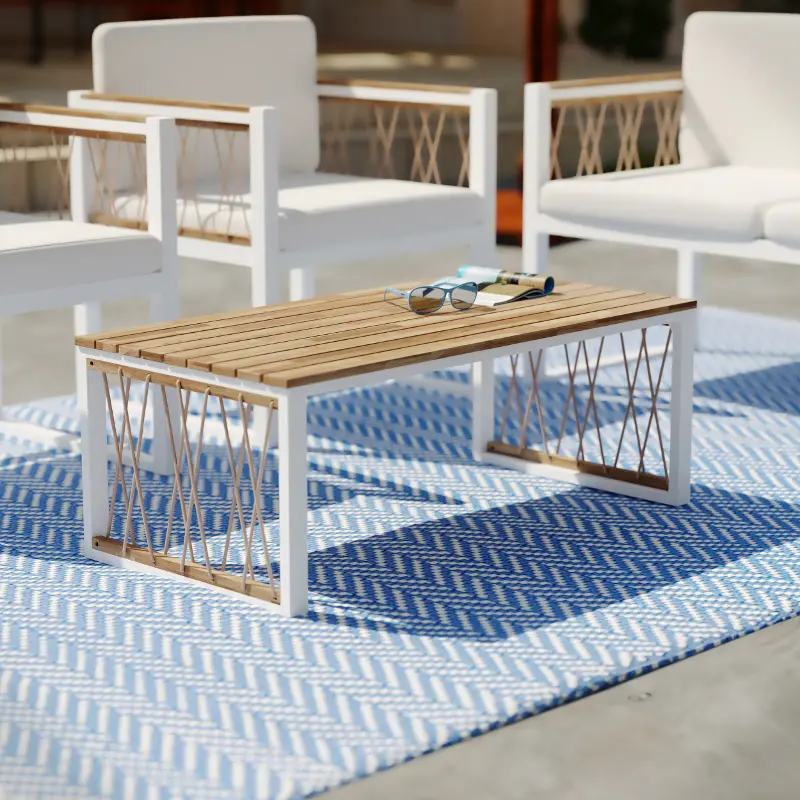 Wallmond Outdoor White & Natural Coffee Table