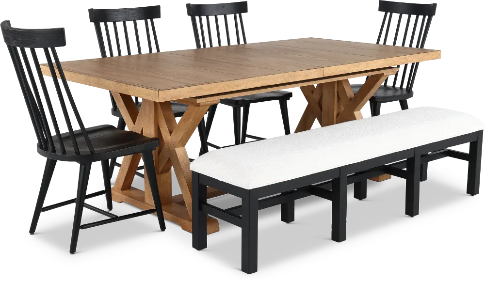 Macon Natural and Black 6 Piece Dining Set-1