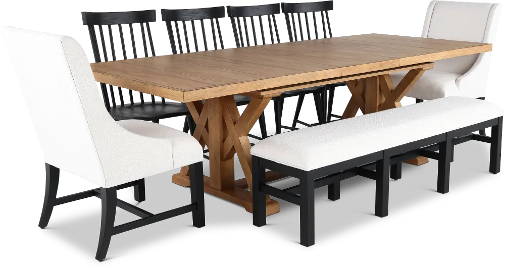 Macon Natural and Black 8 Piece Dining Set-1