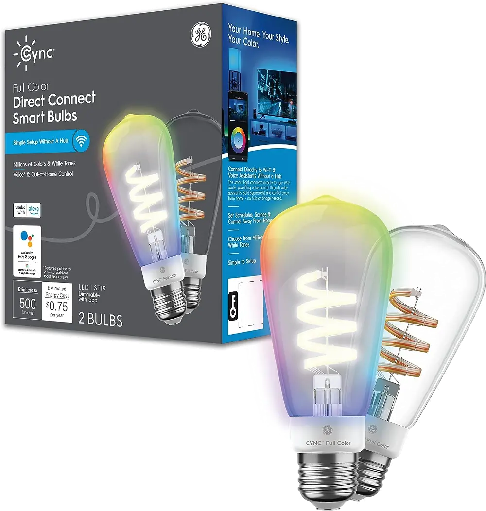 GE Cync Spiral 60-Watt ST19 Dimmable Smart LED Light Bulb (2-Pack)-1