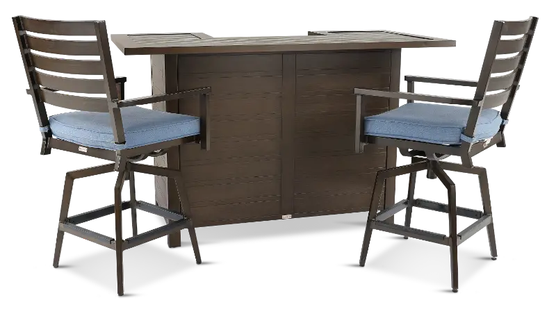Adeline 3 Piece Blue Bar and Swivel Stool Patio Set