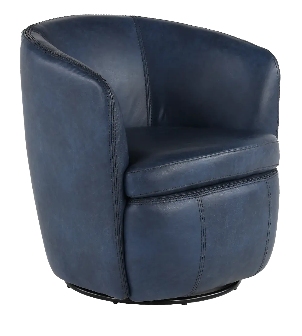 Barolo Navy Blue Leather Swivel Club Chair-1