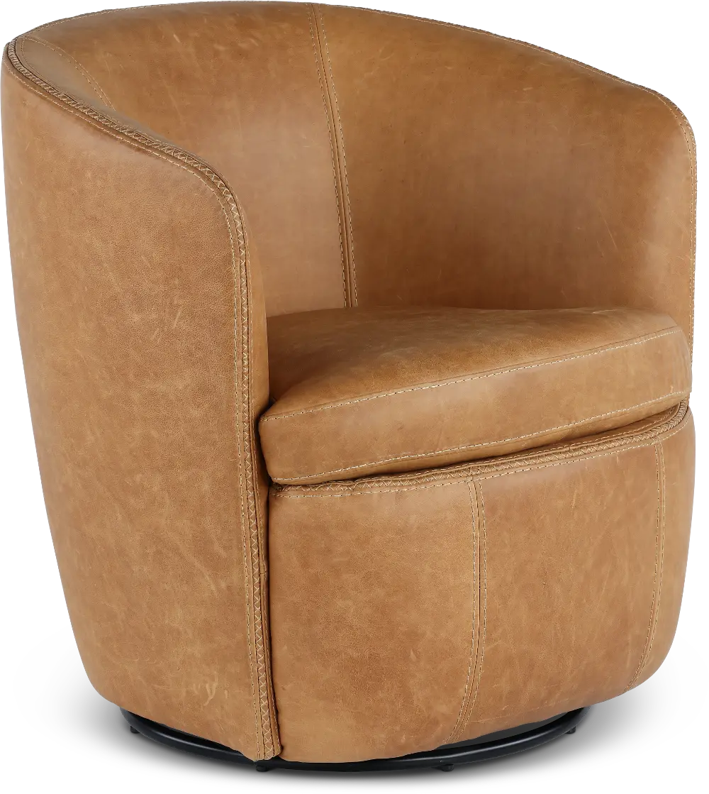 Barolo Vintage Saddle Brown Leather Swivel Club Chair-1