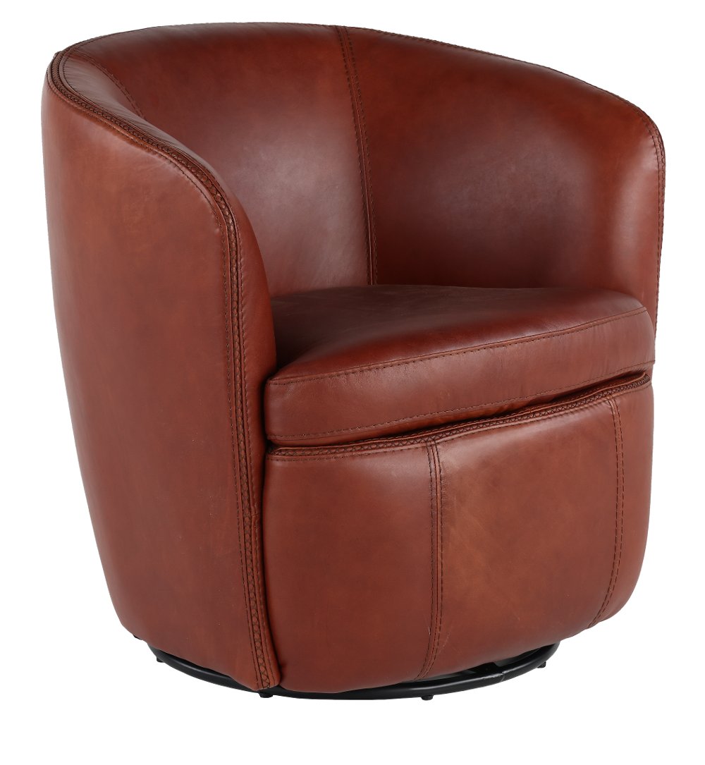 Barolo Whiskey Brown Leather Swivel Club Chair