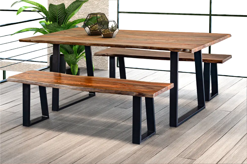 Manzanita Natural Wood and Iron 3 Piece Dining Set-1