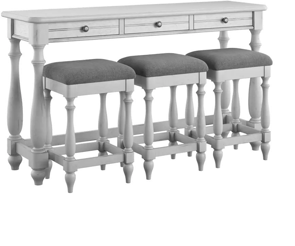 Newhaven Weathered White Sofa Table and Stool Set-1