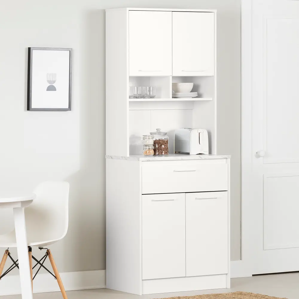 15124 Myro White Marble and White Pantry Cabinet - South Shore-1