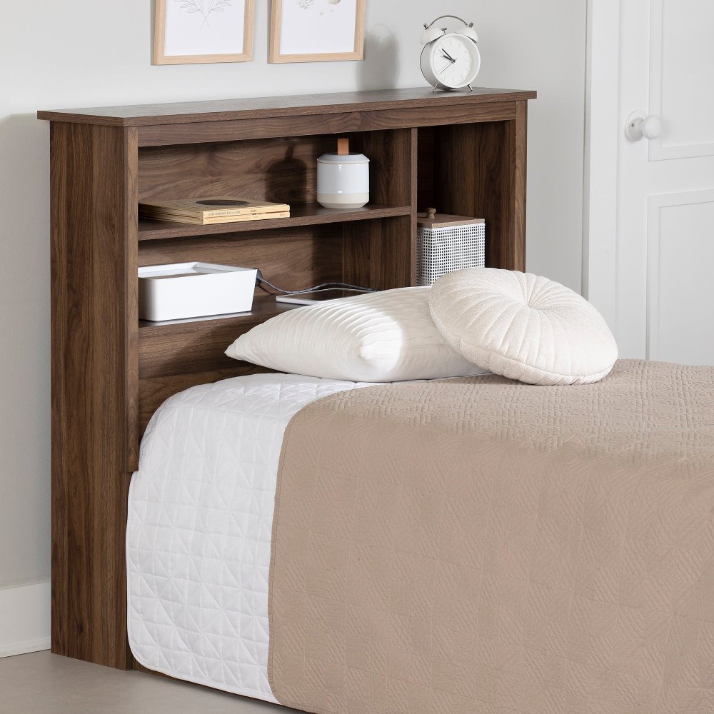 Yodi Walnut Twin Storage Headboard - South Shore