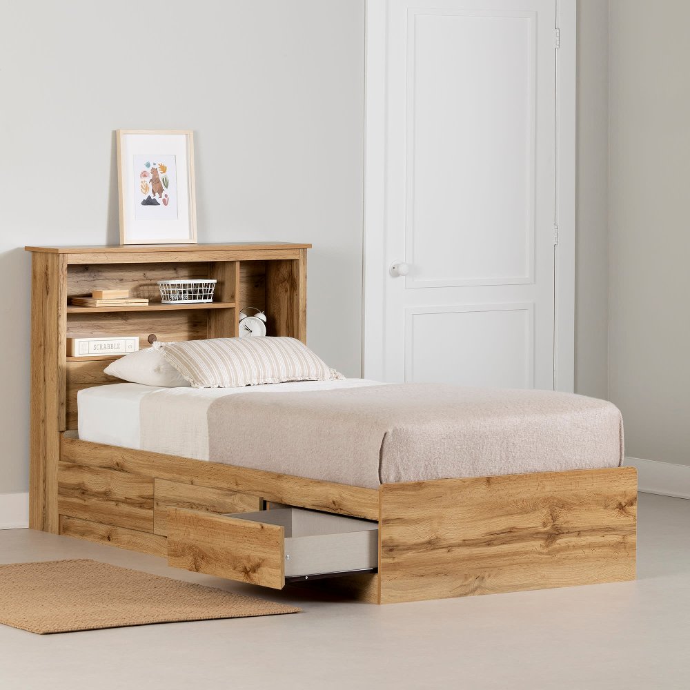 Tassio Oak Twin Storage Bed with Headboard - South Shore