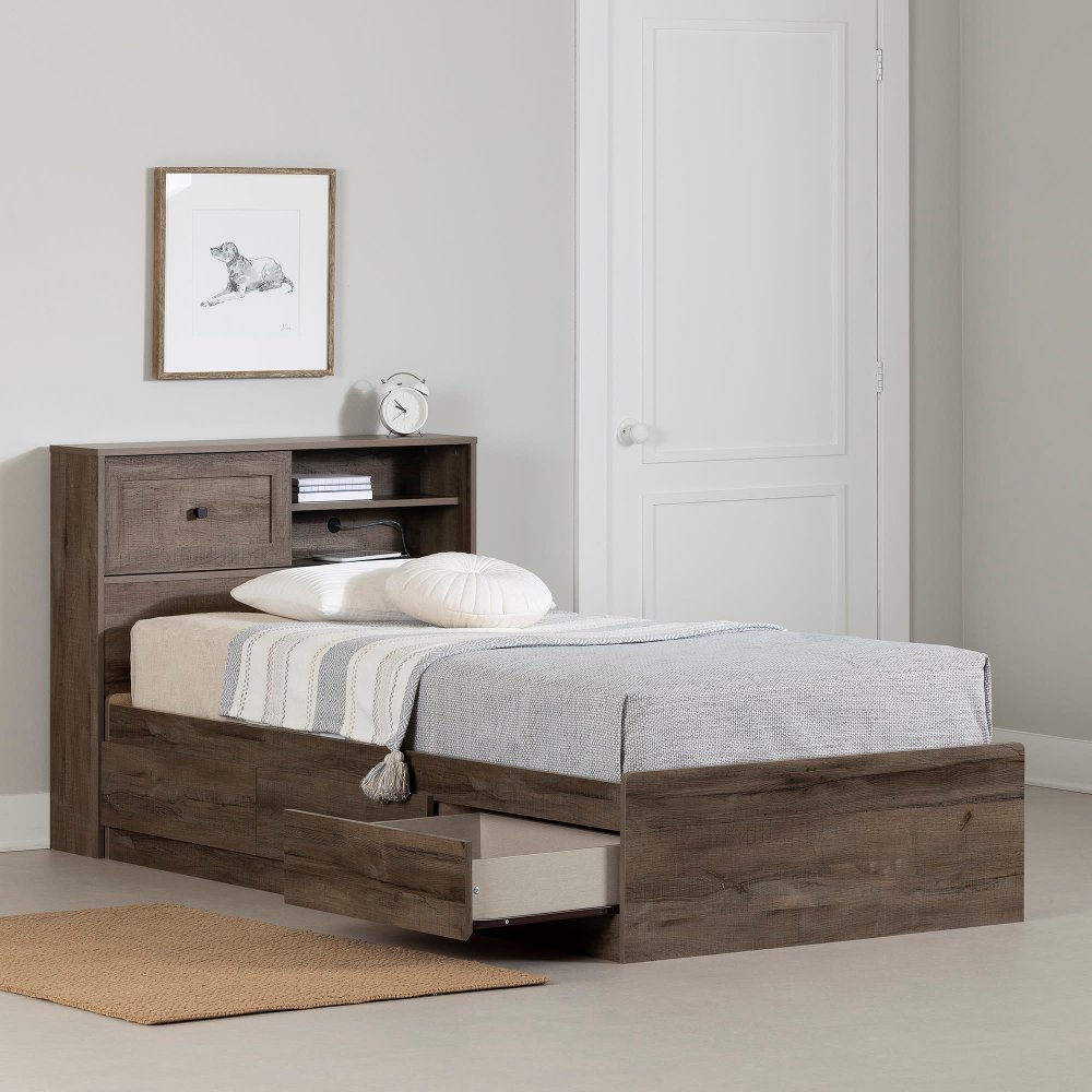 Hazen Fall Oak Twin Storage Bed with Headboard - South Shore