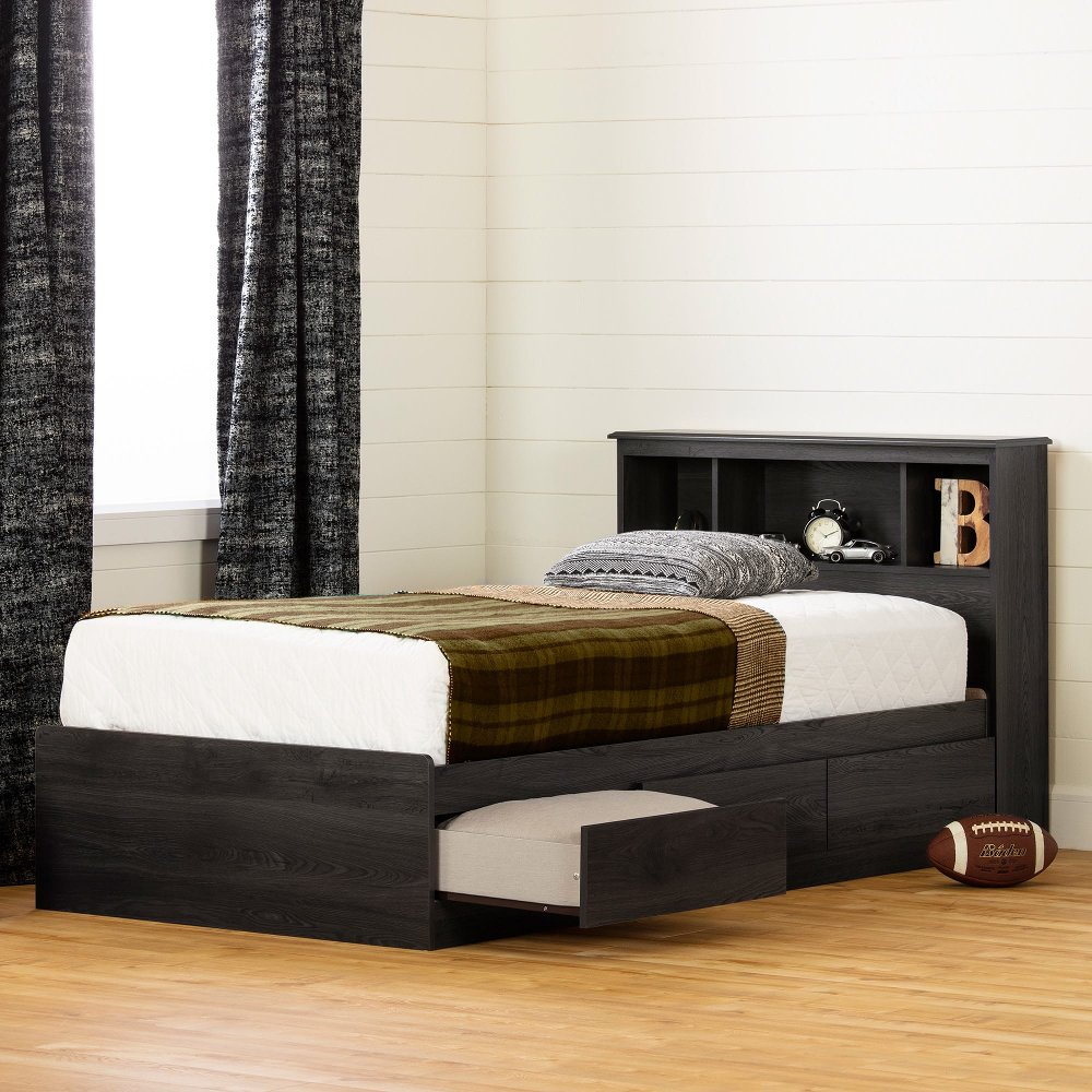 Tassio Gray Oak Twin Storage Bed with Headboard - South Shore