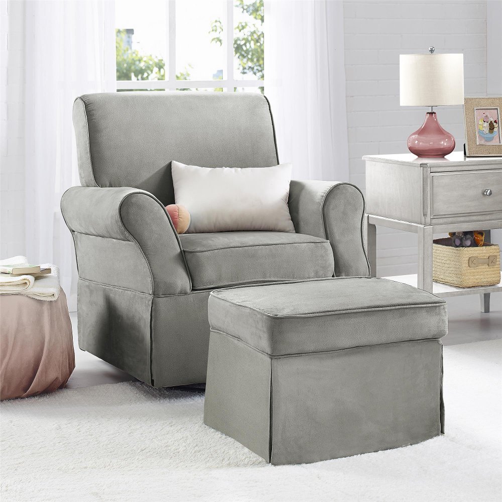 Kelyan Baby Relax Gray Swivel Glider Chair & Ottoman Set