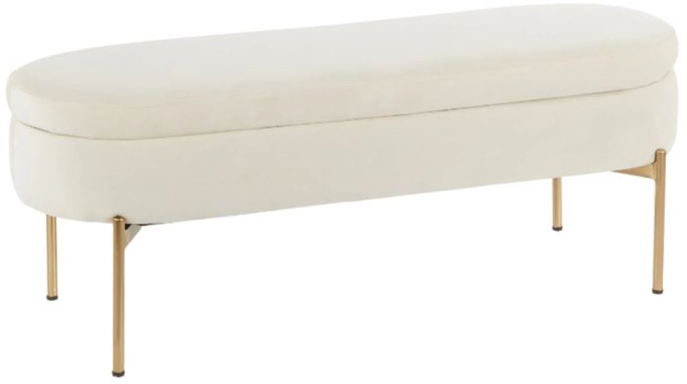 Glam Cream Velvet Storage Bench with Gold Base - Chloe