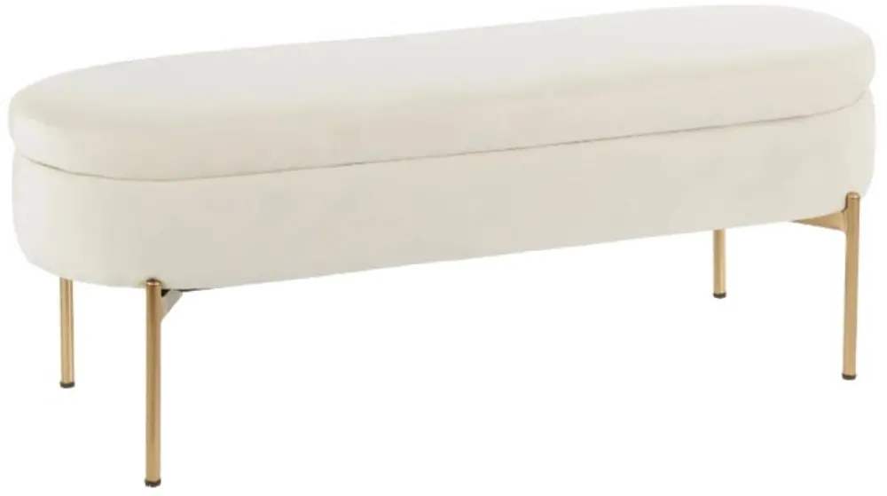 BC-CHLOE STOR AUVCR Glam Cream Velvet Storage Bench with Gold Base - Chloe-1