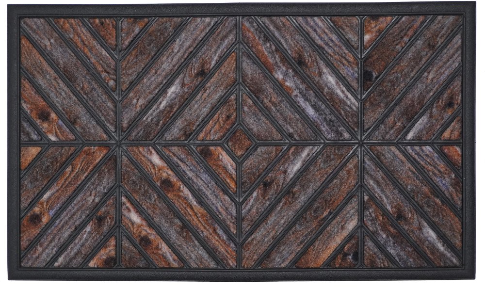 Gray Wood Geometric Doormat