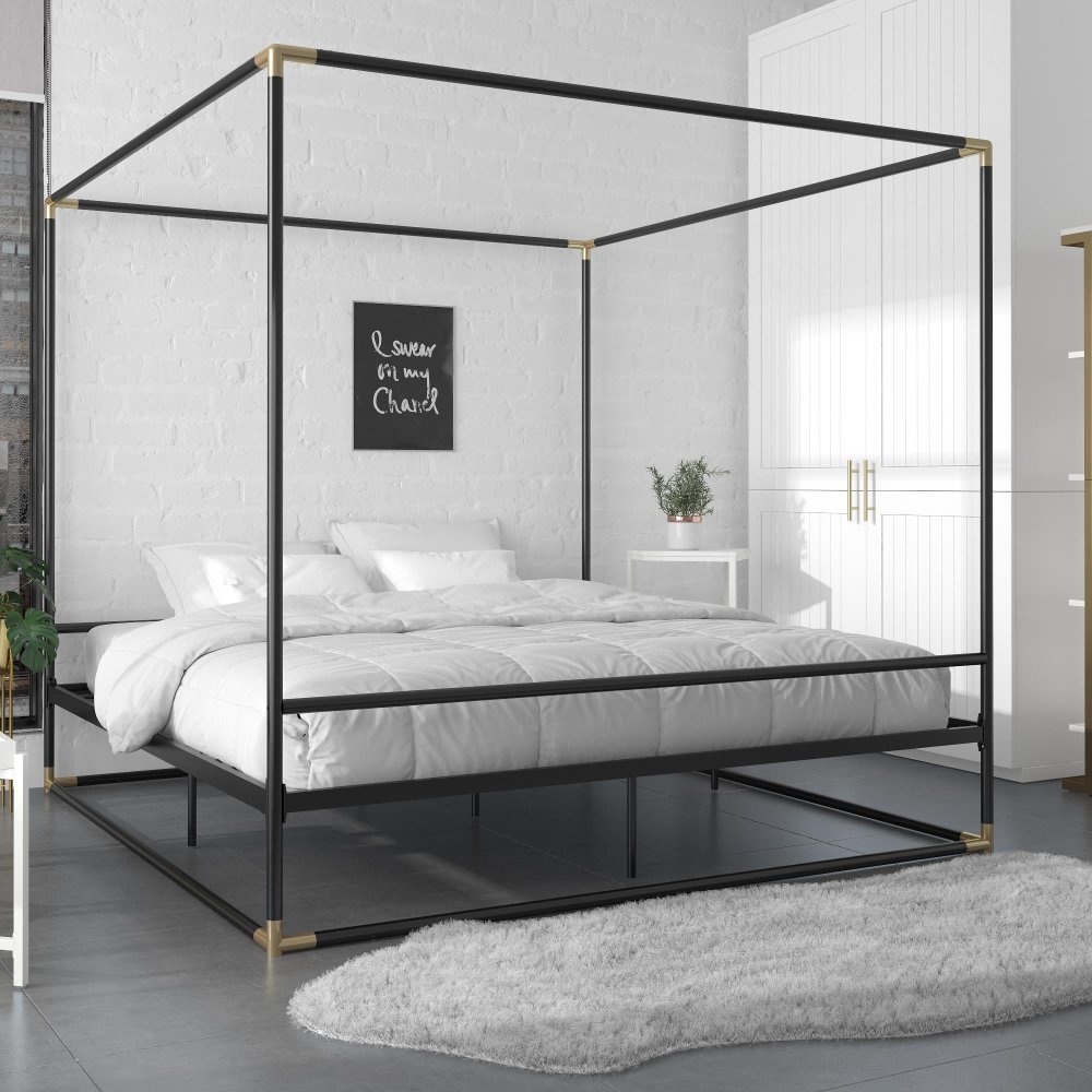 113386877 Celeste Canopy Black and Gold King Canopy Bed sku 113386877