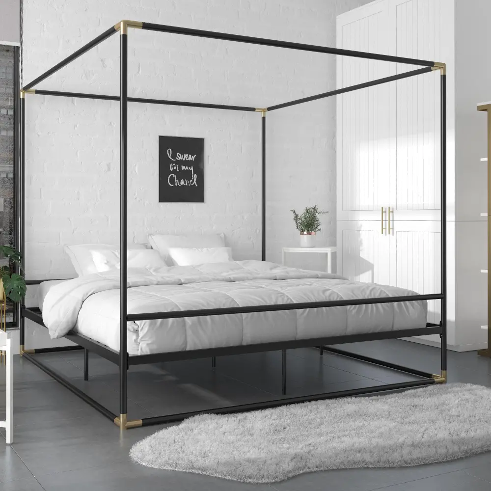 Celeste Canopy Black and Gold King Canopy Bed-1