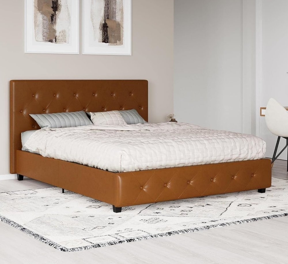 Dana Camel Upholstered King Platform Bed