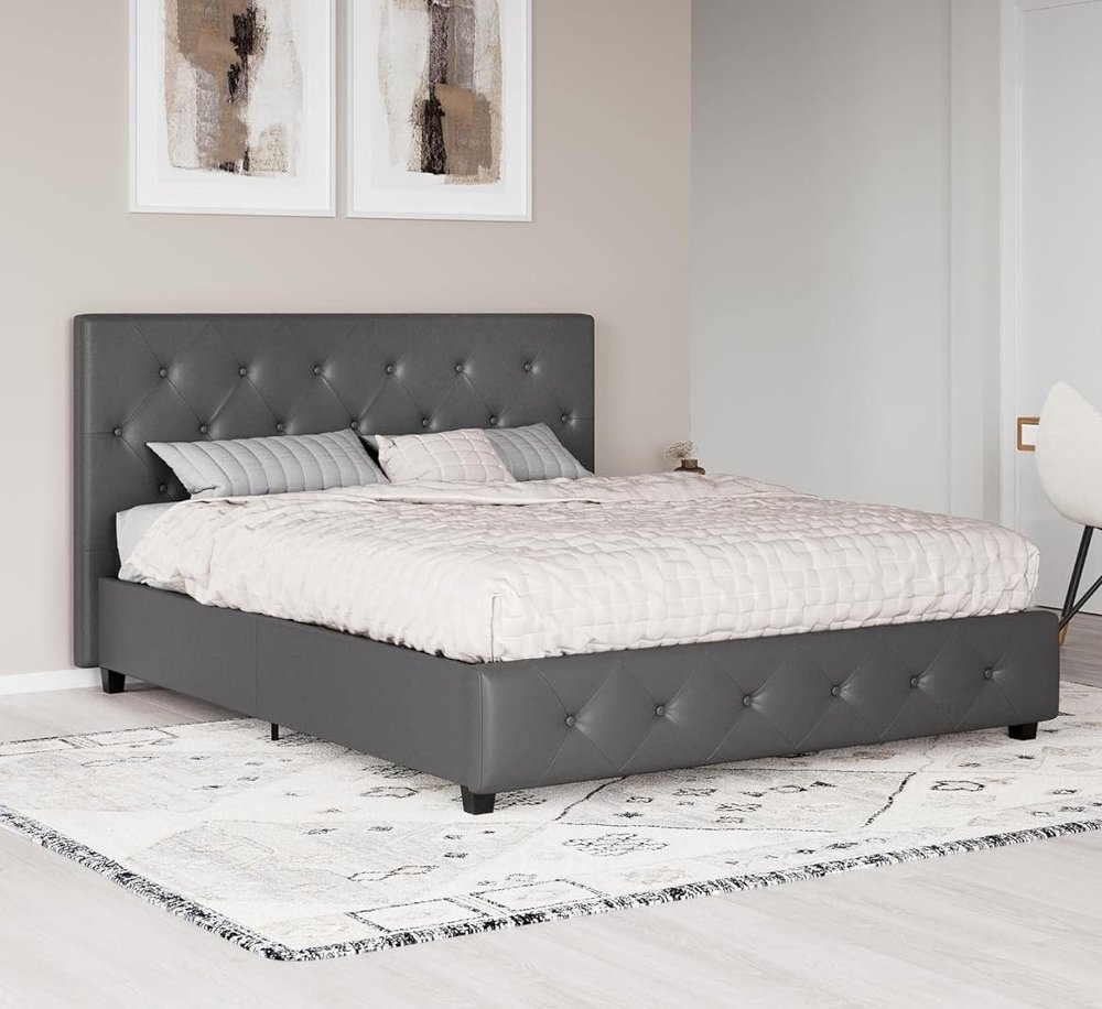 113386915 Dana Gray Upholstered King Platform Bed sku 113386915