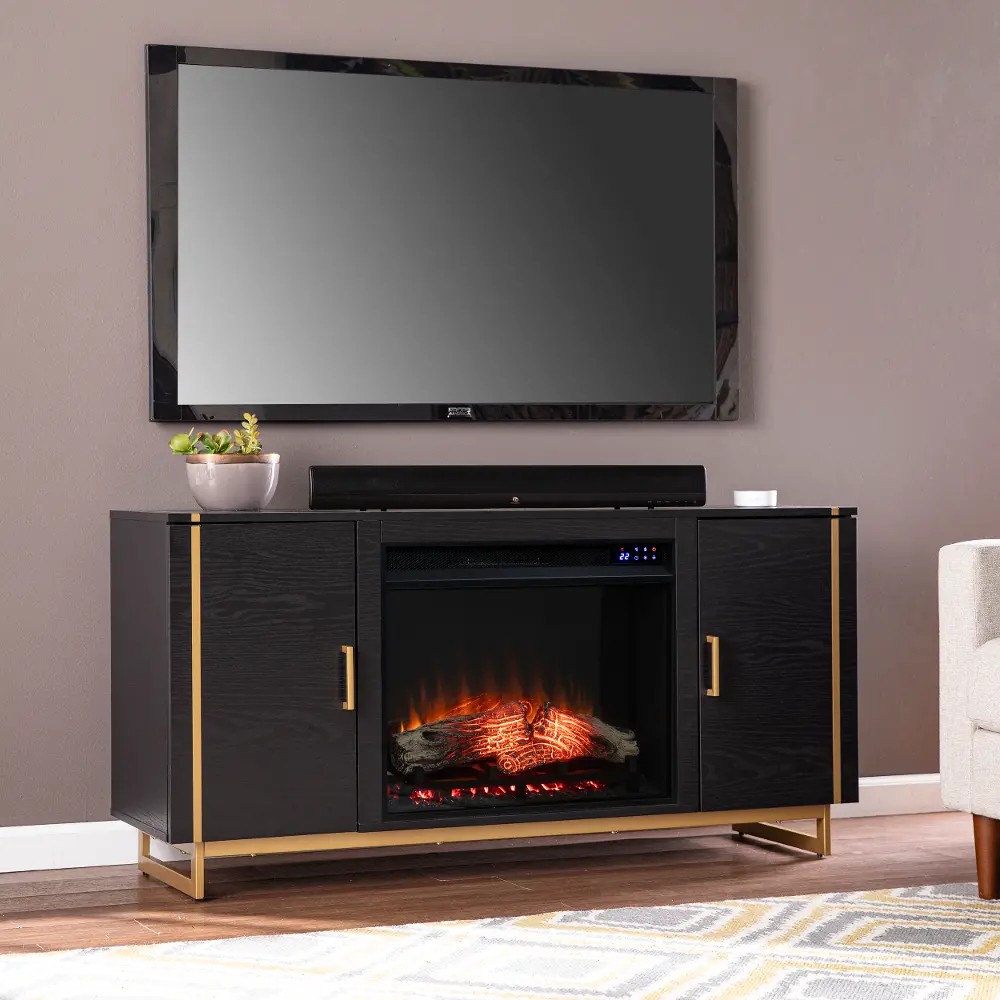 FE1138056 Biddenham Black Electric Fireplace Media Mantel-1