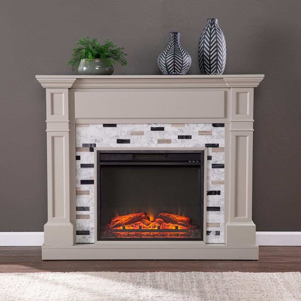 113389272 Birkover Gray & Marble Electric Fireplace sku 113389272