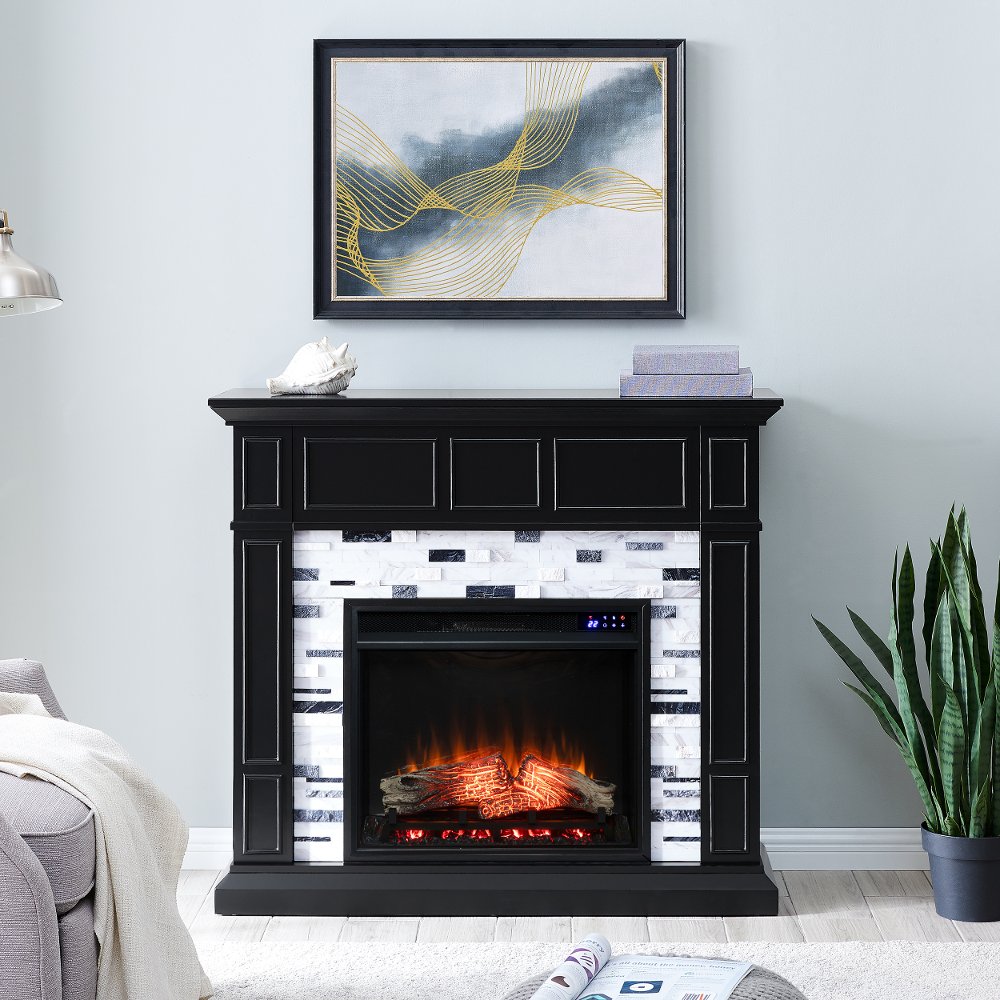 113389892 Drovling Black & Marble Touch Screen Electric Fire sku 113389892