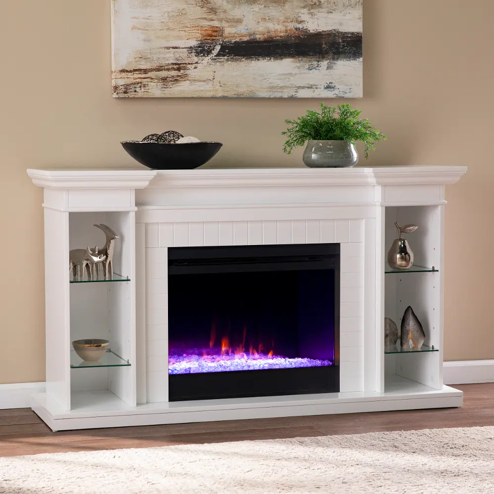 FC1154759 Henstinger White Color Changing Fireplace Bookcase Mantel-1