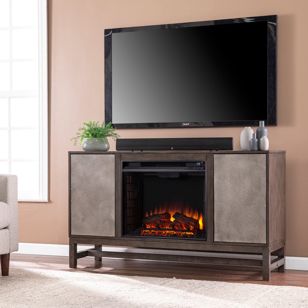 113390210 Lannington Brown & Silver Electric Fireplace Mante sku 113390210