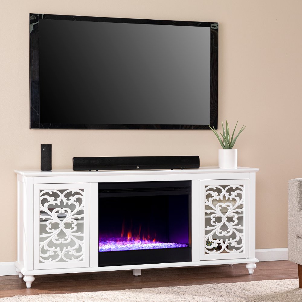 113390343 Maldina White Color Changing Fireplace TV Stand sku 113390343