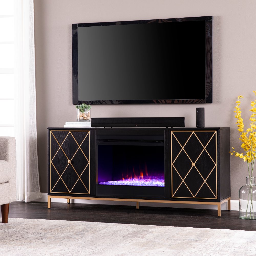 113390386 Marradi Black & Gold Color Changing Fireplace TV S sku 113390386