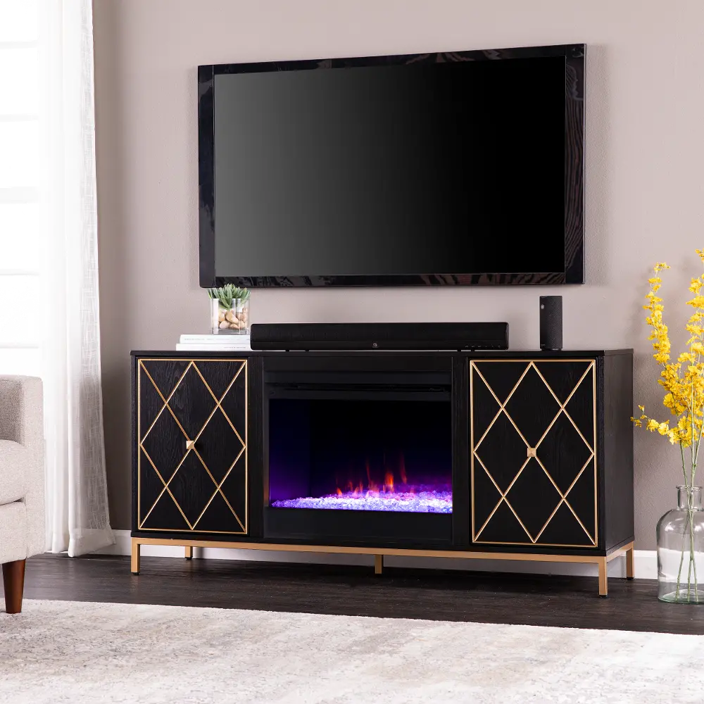 FC1111956 Marradi Black & Gold Color Changing Fireplace TV Stand-1