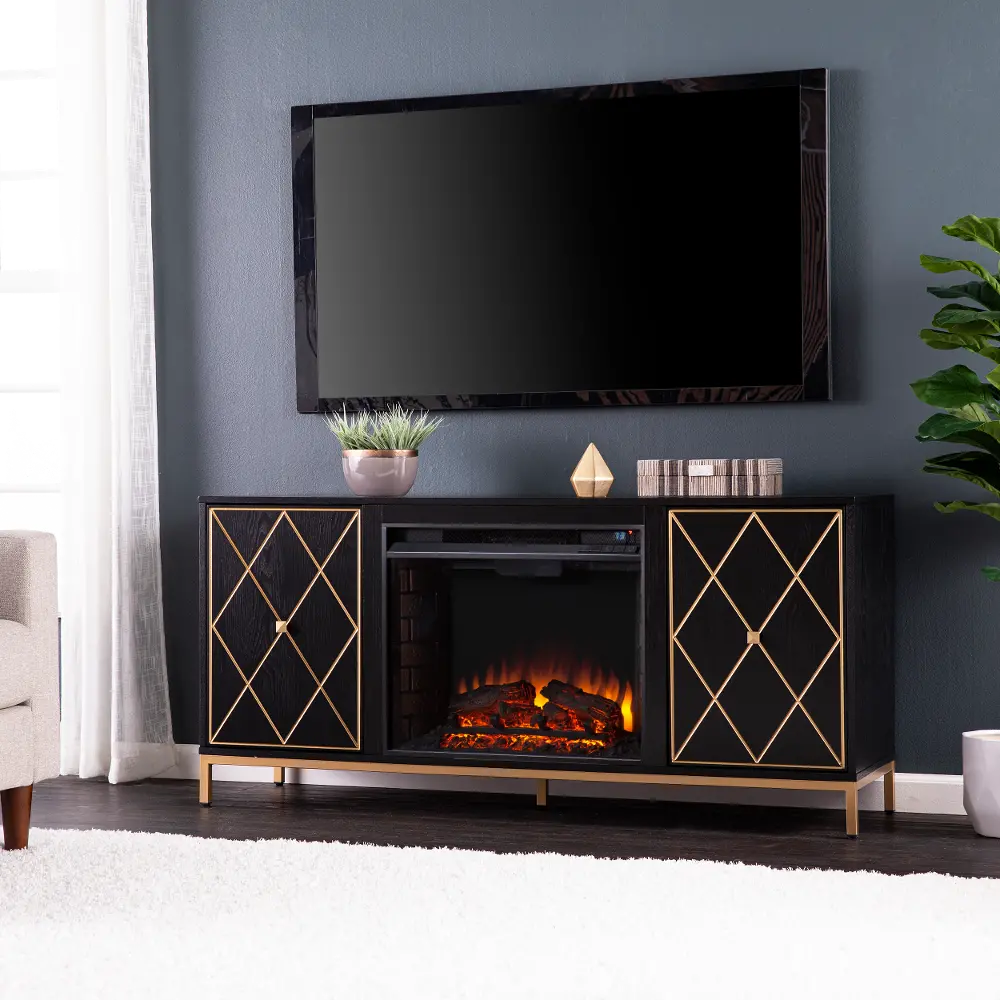 FE1111956 Marradi Black & Gold Electric Fireplace TV Stand-1