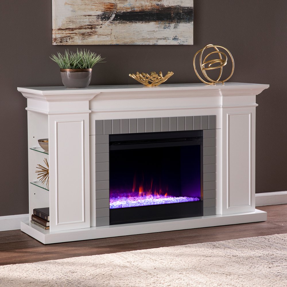 113390483 Rylana White Color Changing Fireplace Bookcase Man sku 113390483