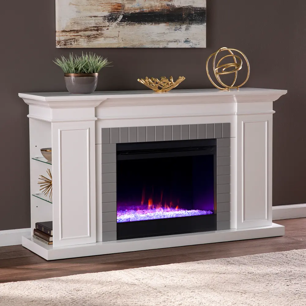 FC1154359 Rylana White Color Changing Fireplace Bookcase Mantel-1
