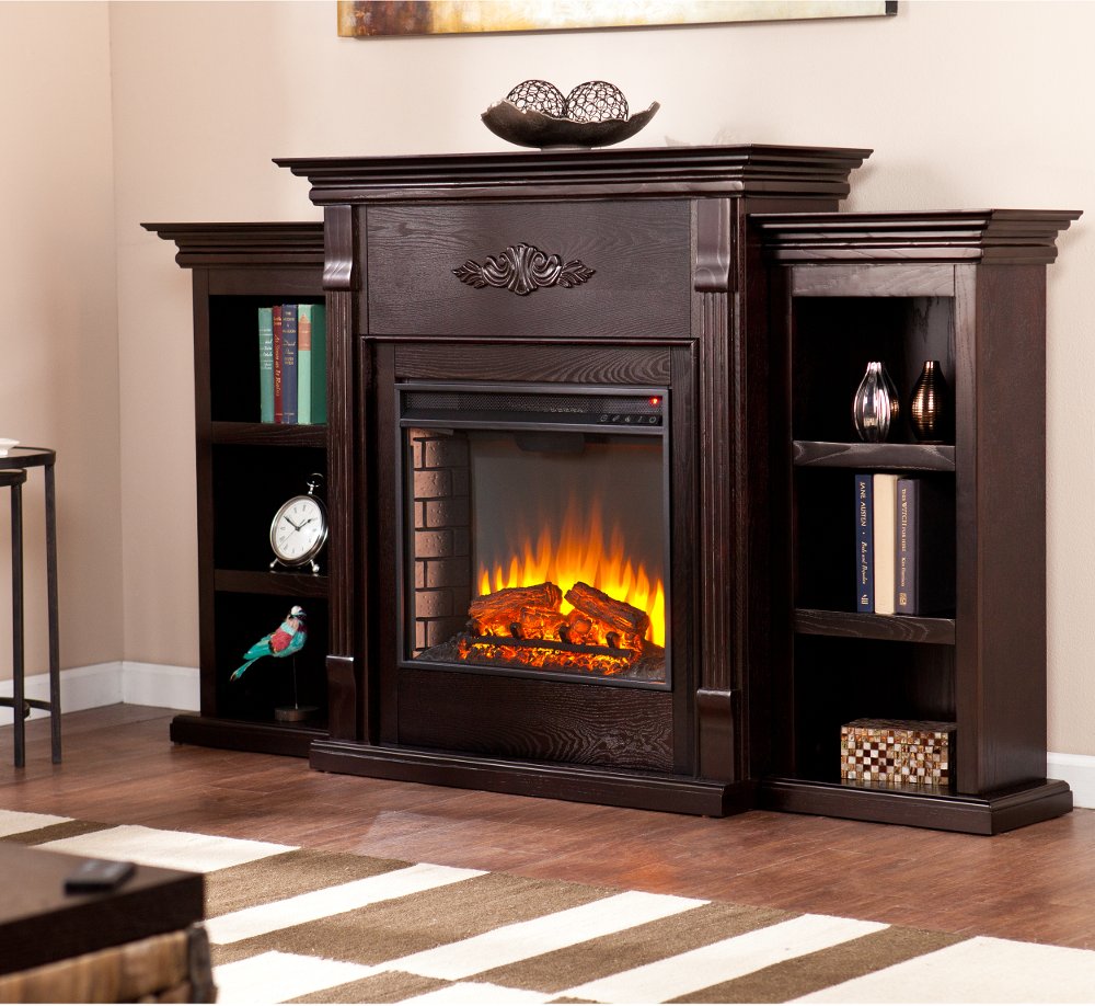 Tennyson Espresso Electric Fireplace Bookcase Mantel