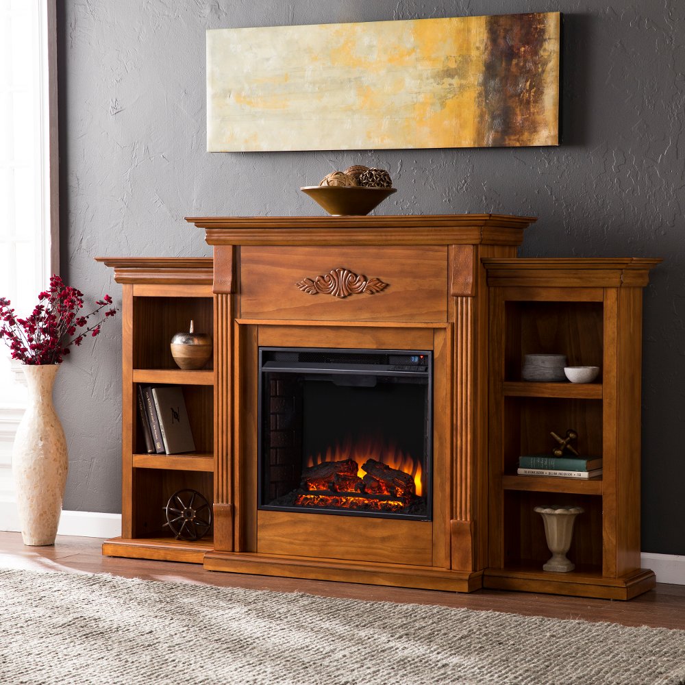 Tennyson Pine Electric Fireplace Bookcase Mantel