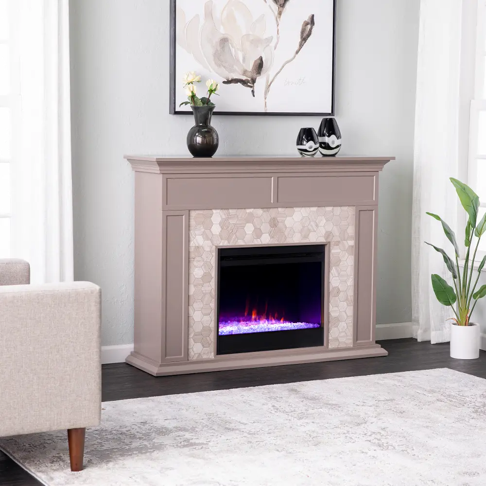 FC1225459 Torlington Gray Marble Tiled Color Changing Fireplace-1