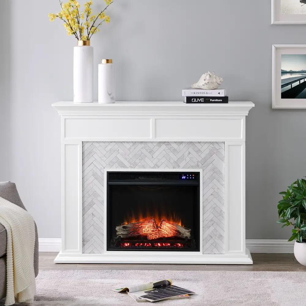FR1009359 Torlington White Marble Tiled Touch Screen Electric Fireplace-1