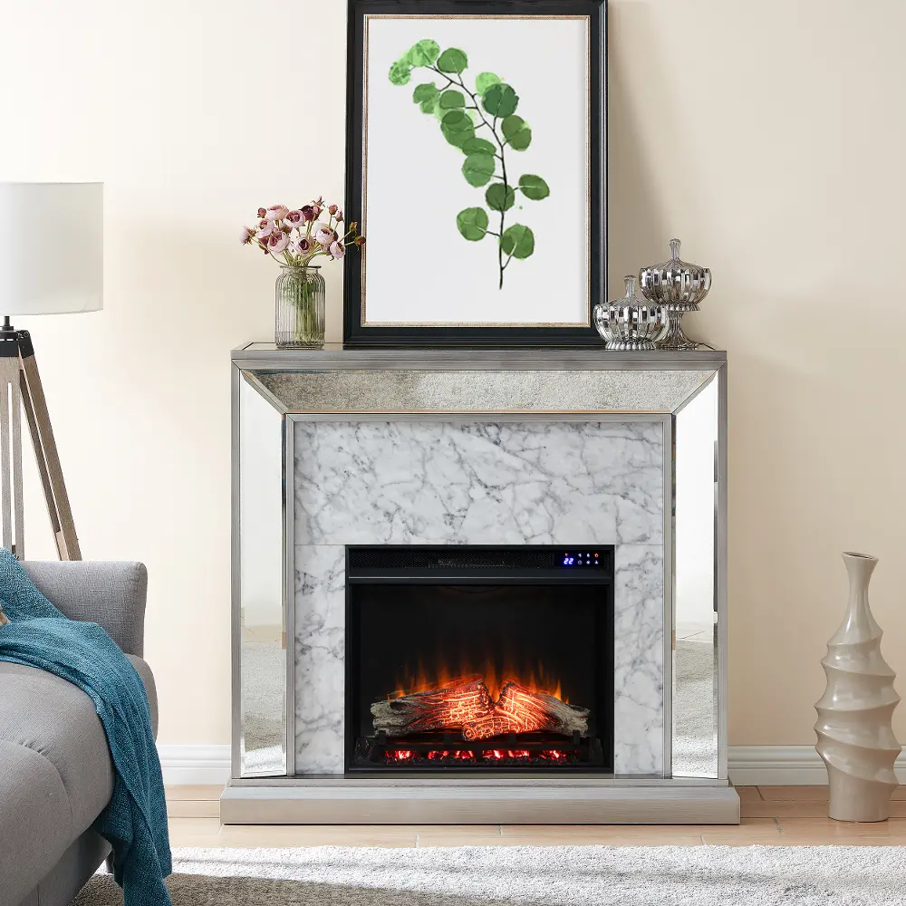 FR1027359 Trandling Silver Mirrored Touch Screen Electric Fireplace-1