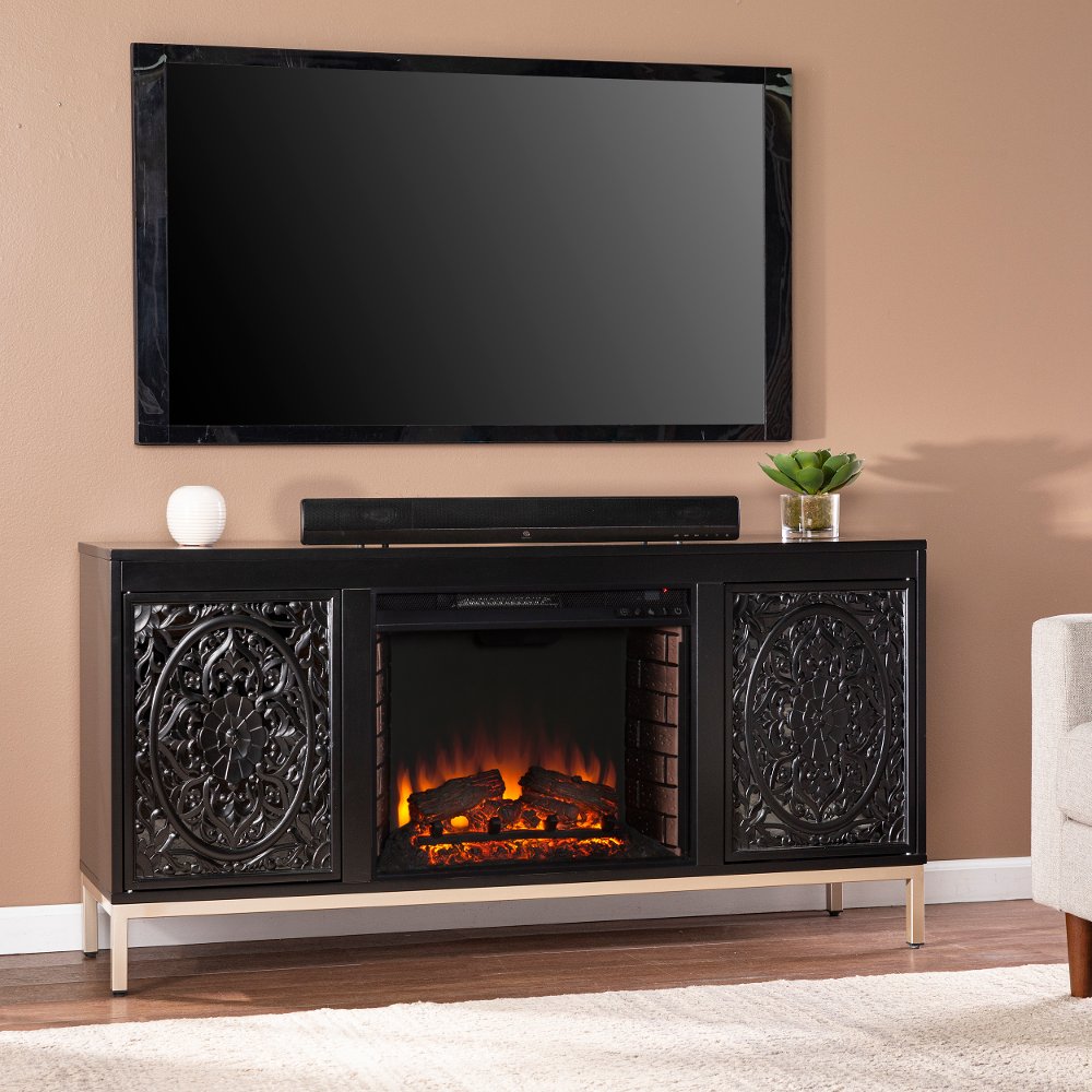 Winsterly Black Electric Fireplace TV Stand with Media Storage