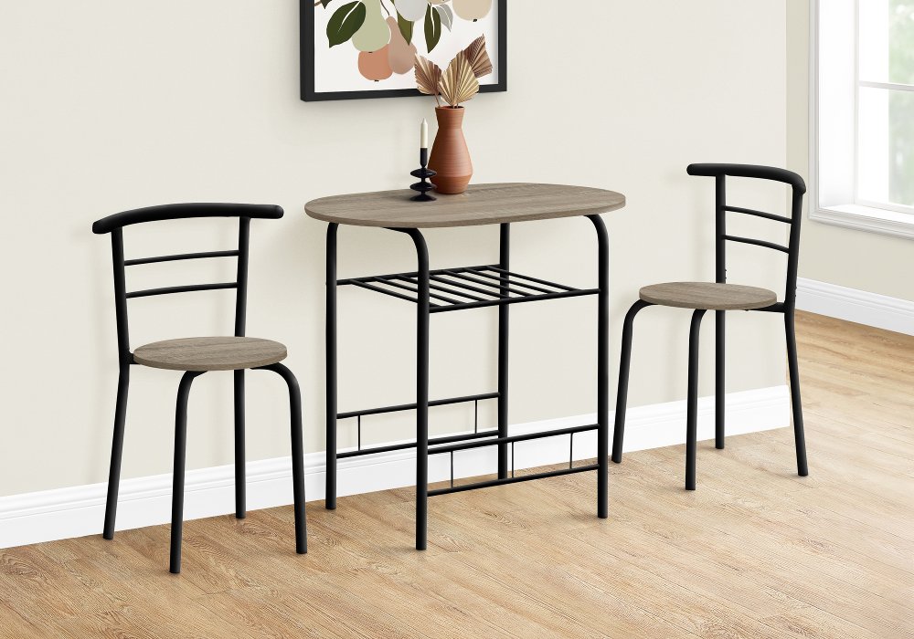 Avery Taupe and Black 3 Piece Dining Set